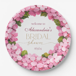 Personalize Bridal Shower Pink Hydrangeas Welcome Paper Plates