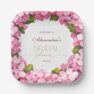 Personalize Bridal Shower Pink Hydrangeas Welcome Paper Plates