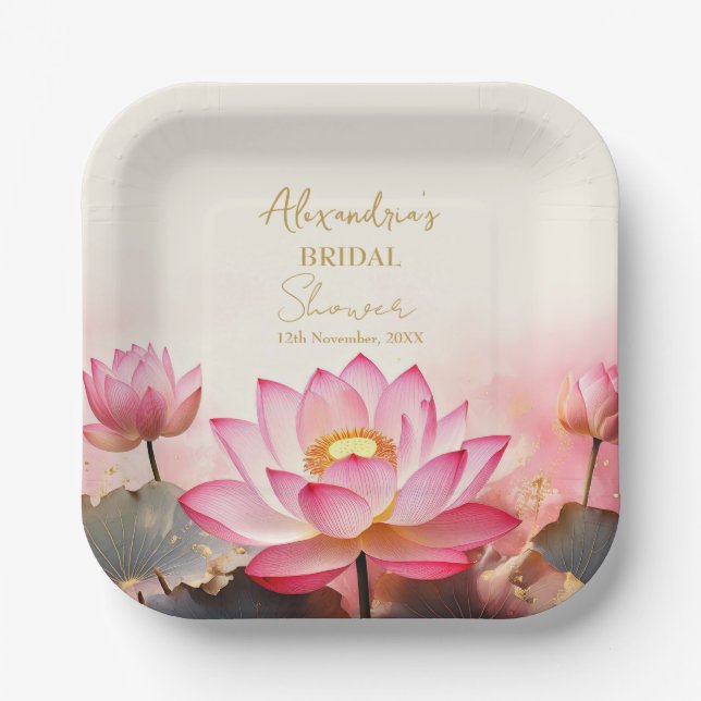 Personalize Bridal Shower Pink Lotus No 2 Paper Plates (Front)