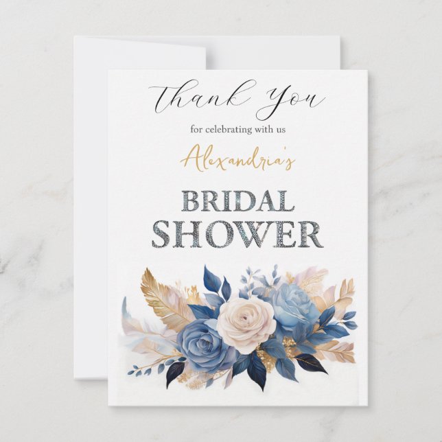 Personalize Bridal Shower Rose bouquet Thank You  Card (Front)