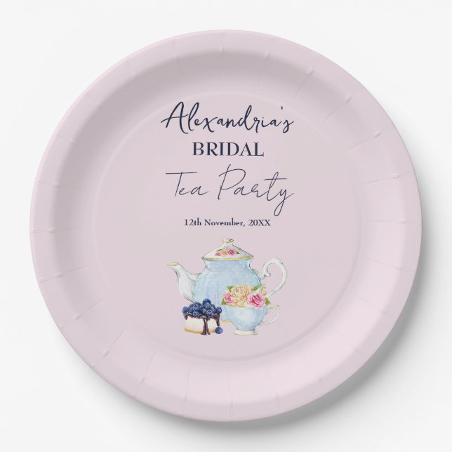 Personalize Bridal Shower Tea Party Paper Plates (Front)