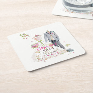 Personalize Bridal Shower Wedding dress Square Paper Coaster