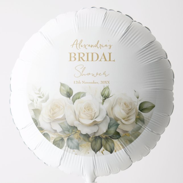 Personalize Bridal Shower White Roses Balloon (Front)