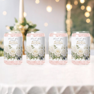Personalize Bridal Shower White Roses Can Glass