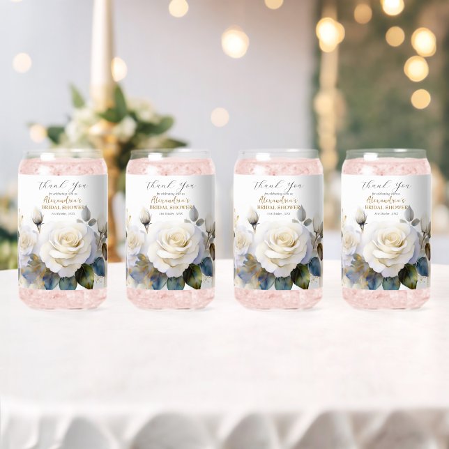 Personalize Bridal Shower White Roses Can Glass (Insitu (Wedding))