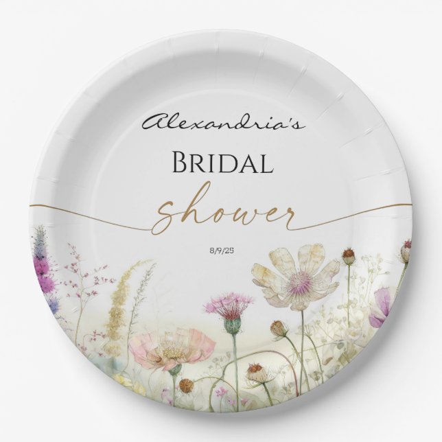 Personalize Bridal Shower Wild flowers  Paper Plates (Front)