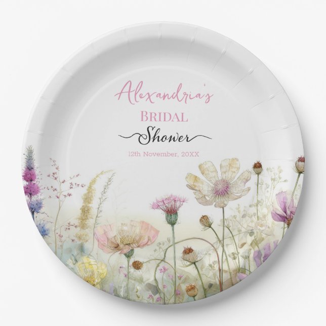 Personalize Bridal Shower Wild flowers  Paper Plates (Front)