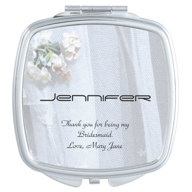 Personalize Bridesmaid Name Vintage Lace Flowers Compact Mirror (Front)