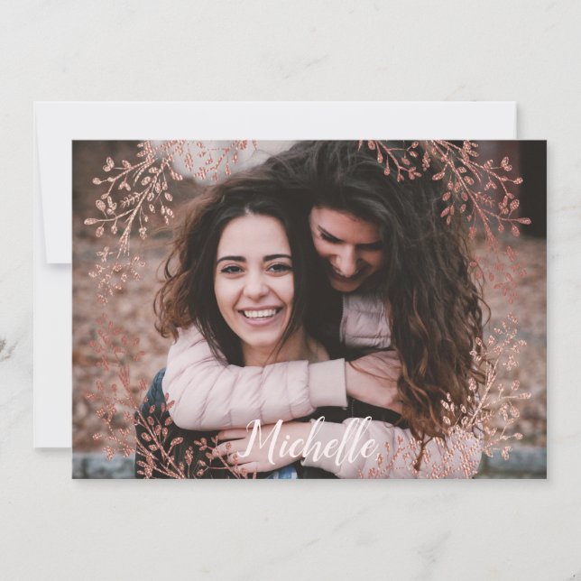 Personalize Bridesmaid Proposal Rose Gold Floral Holiday Card (Front)