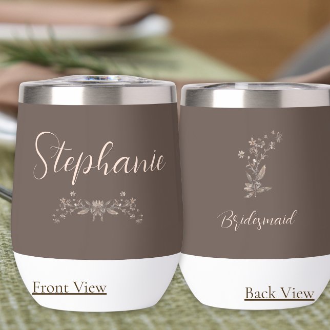 Personalize Bridesmaid Rustic Elegant Thermal Wine Tumbler (Creator Uploaded)