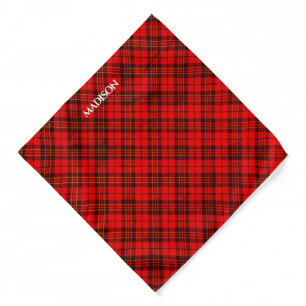Personalize Bright Elegant Red Christmas tartan Bandana