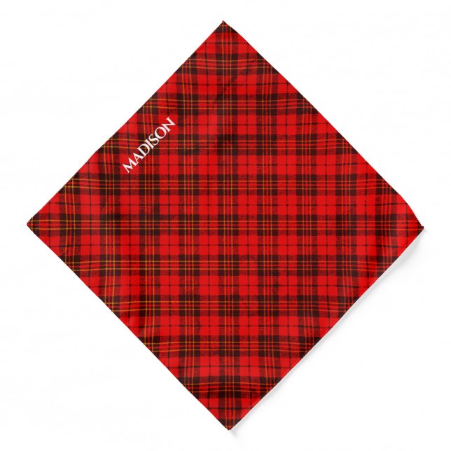 Personalize Bright Elegant Red Christmas tartan Bandana (Front)