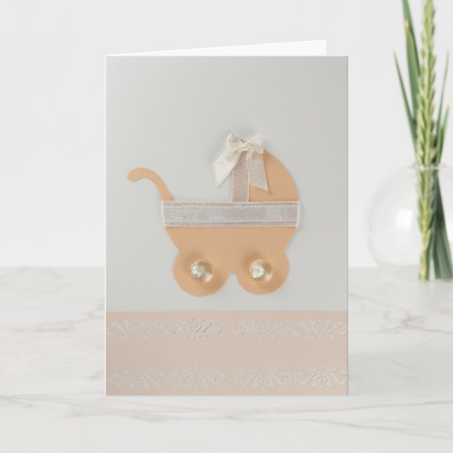 Personalize Bright peach color baby carriage Card (Front)