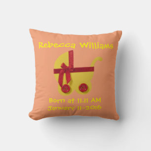 Personalize, Bright Yellow, red baby stroller Throw Pillow