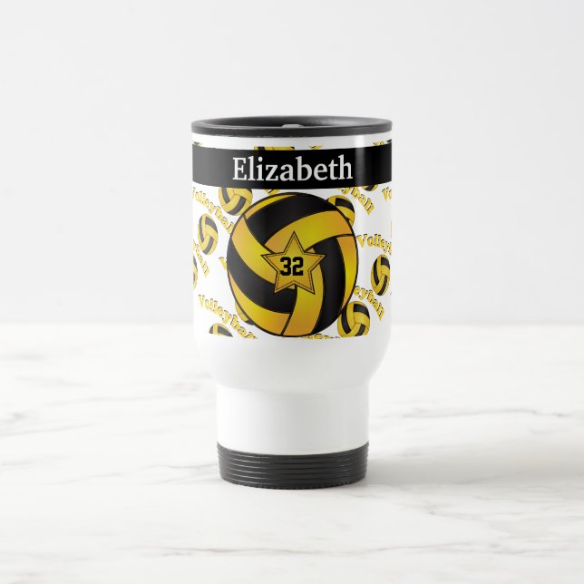 Personalize Bright Yellow Volleyball Travel Mug (Center)