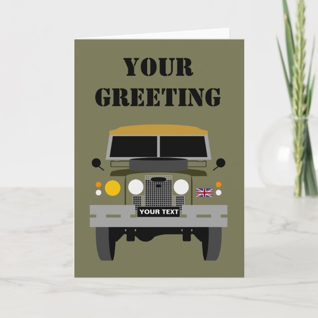 PERSONALIZE BRITISH ARMY VETERAN LAND-ROVER CARD (Front)