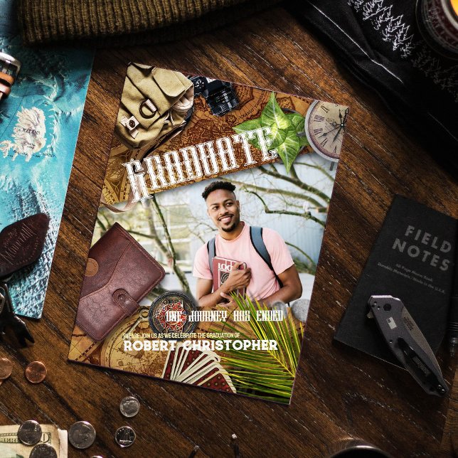 Personalize Brown Adventurer Theme Graduation Invitation (Creator Uploaded)
