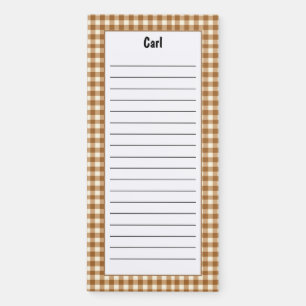 Personalize Brown Gingham Custom Minimalist Fridge Magnetic Notepad