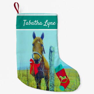 Personalize Brown horse red bow Christmas stocking