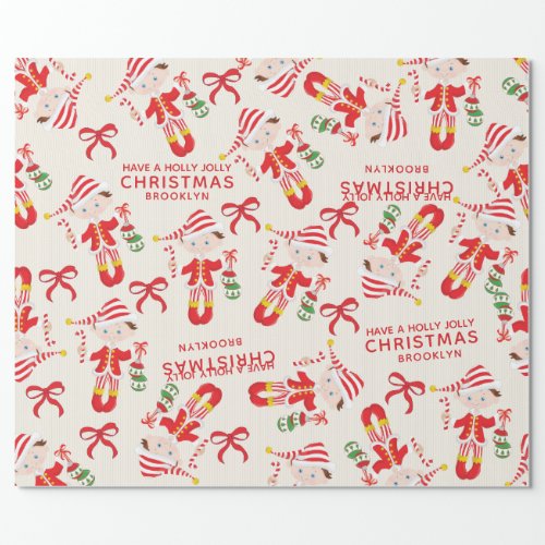 Personalize Brunette Boy Elf Wrapping Paper