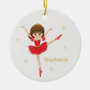 Personalize Brunette Christmas Ballerina Ceramic Ornament