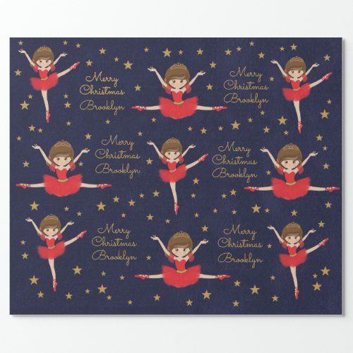 Personalize Brunette Christmas Ballerina Wrapping Paper