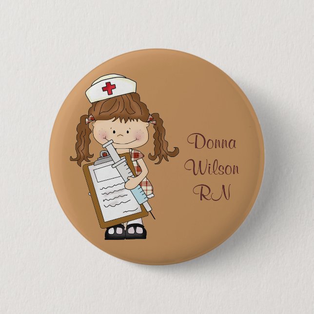 Personalize Brunette Nurse Gifts! Button (Front)