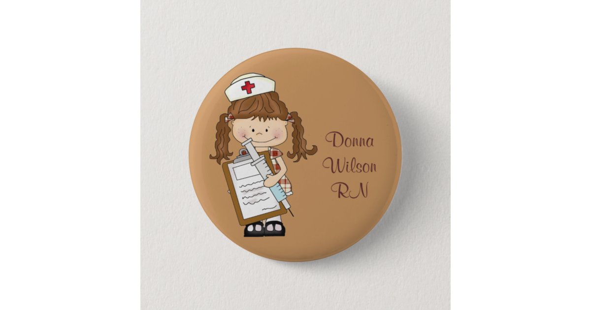 Personalize Brunette Nurse Ts Button Zazzle 9791