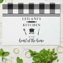 Personalize Buffalo Plaid Kitchen Heart Home White Kitchen Towel