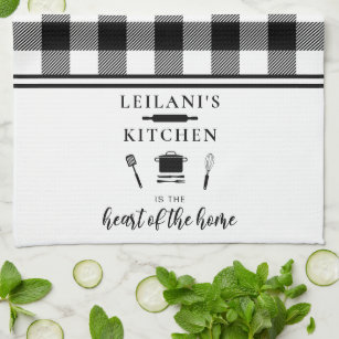 Personalize Buffalo Plaid Kitchen Heart Home White Kitchen Towel