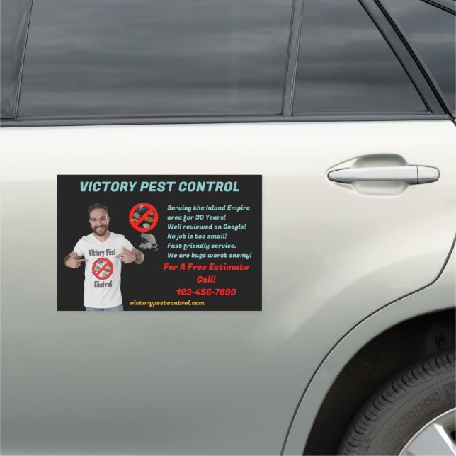 Personalize Bug Rodent Pest Control Black Truck  Car Magnet (In Situ)