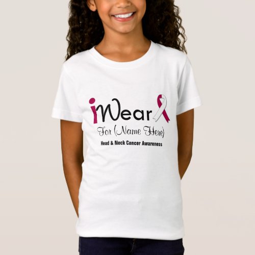 Personalize Burgundy White Ribbon Head Neck Cancer T_Shirt