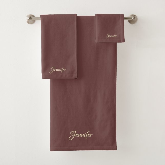 Personalize Burgundy Wine Background Bath Towel Set (Insitu)