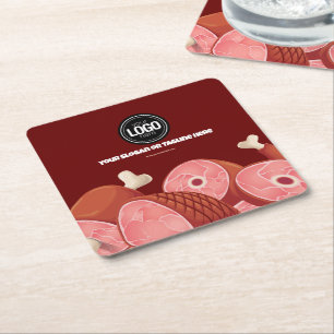 Personalize Business Butcher Shop Square Paper Coaster