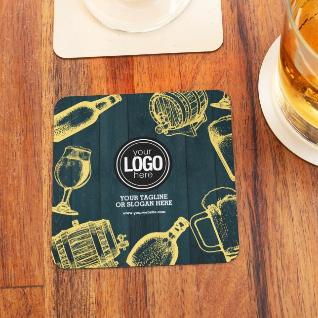 Personalize Business Dark Green Brewery Theme Beverage Coaster (Creator Uploaded)