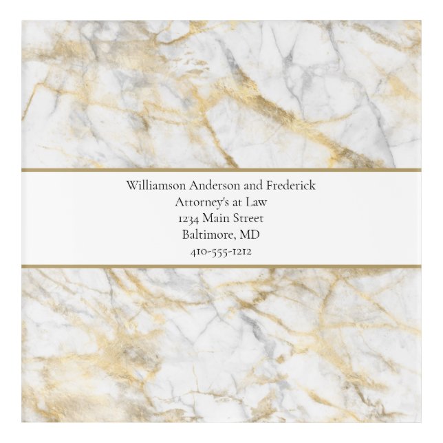 Personalize Business Gold White Gray Marble  Acrylic Print (Front)