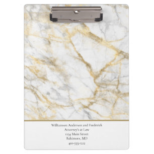Personalize Business Gold White Gray Marble Clipboard