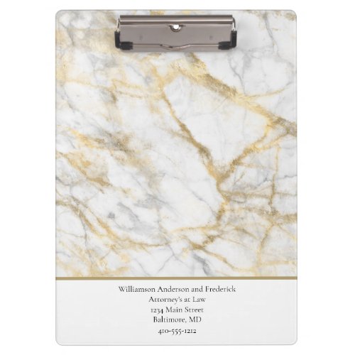 Personalize Business Gold White Gray Marble   Clipboard