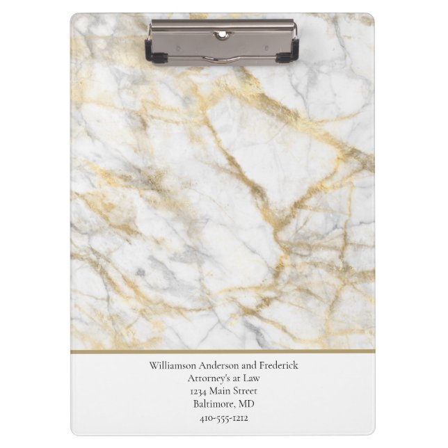 Personalize Business Gold White Gray Marble   Clipboard (Front)