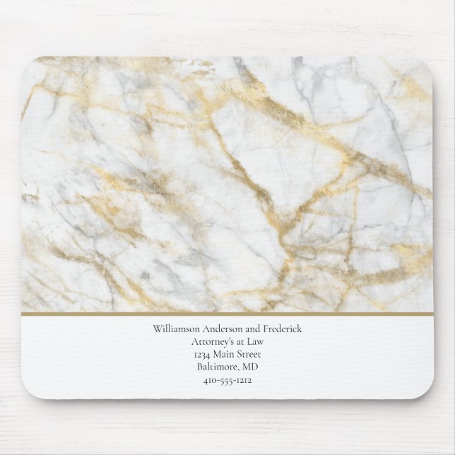 Personalize Business Gold White Gray Marble  Mouse Pad (Front)