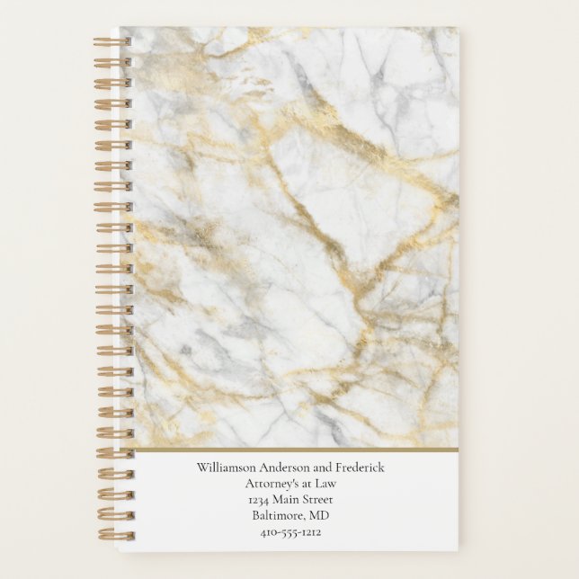 Personalize Business Gold White Gray Marble  Planner (Front)