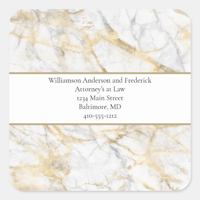 Personalize Business Gold White Gray Marble  Square Sticker (Front)