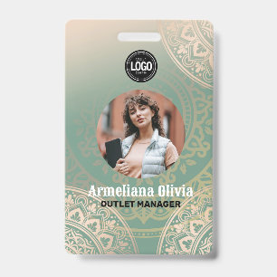 Personalize Business Logo   Elegant Green Yoga Badge