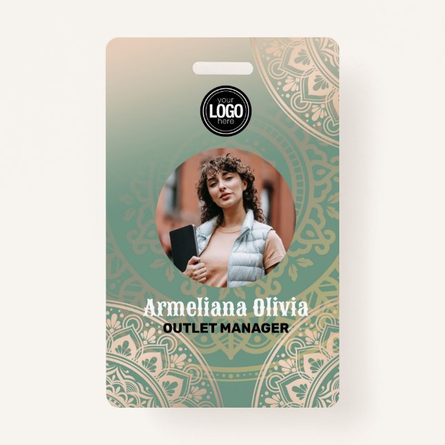 Personalize Business Logo | Elegant Green Yoga Badge (Front)