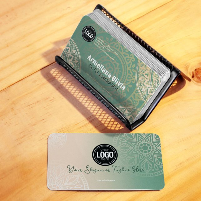 Personalize Business Logo | Elegant Green Yoga Business Card (Creator Uploaded)