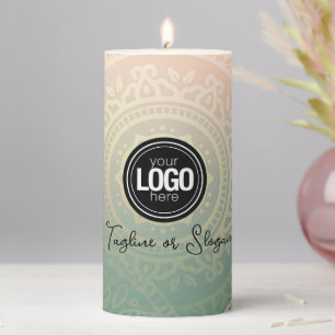 Personalize Business Logo   Elegant Green Yoga Pillar Candle