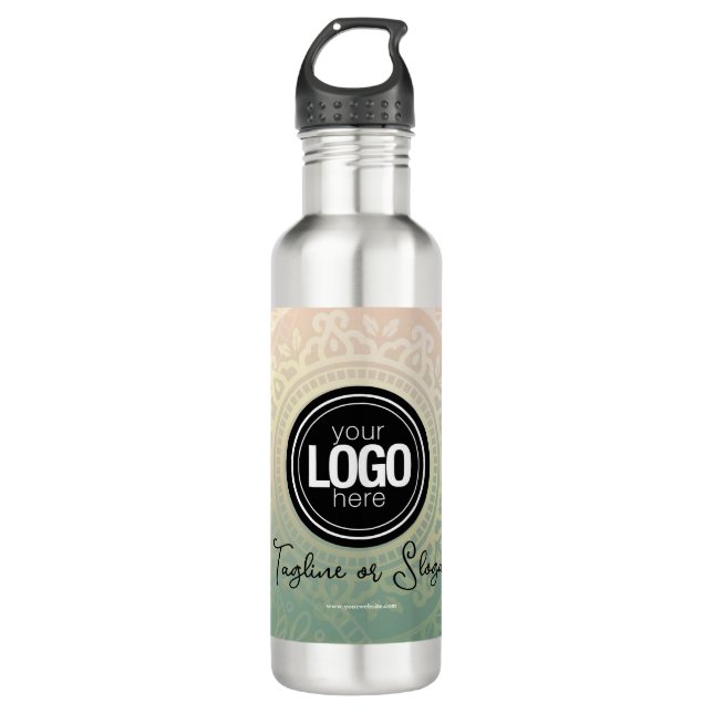 Personalize Business Logo | Elegant Green Yoga Stainless Steel Water Bottle (Front)