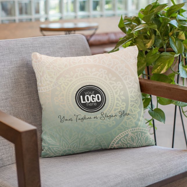 Personalize Business Logo | Elegant Green Yoga Throw Pillow (Creator Uploaded)