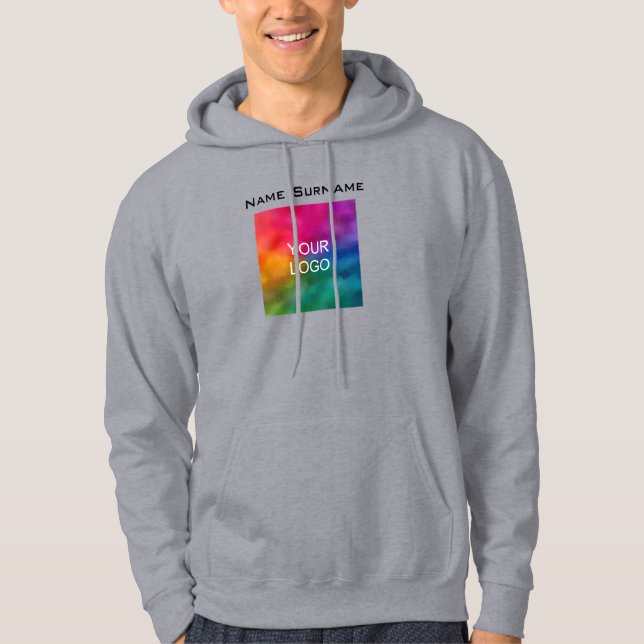 Personalize Business Logo Front Design Men's Grey Hoodie (Front)