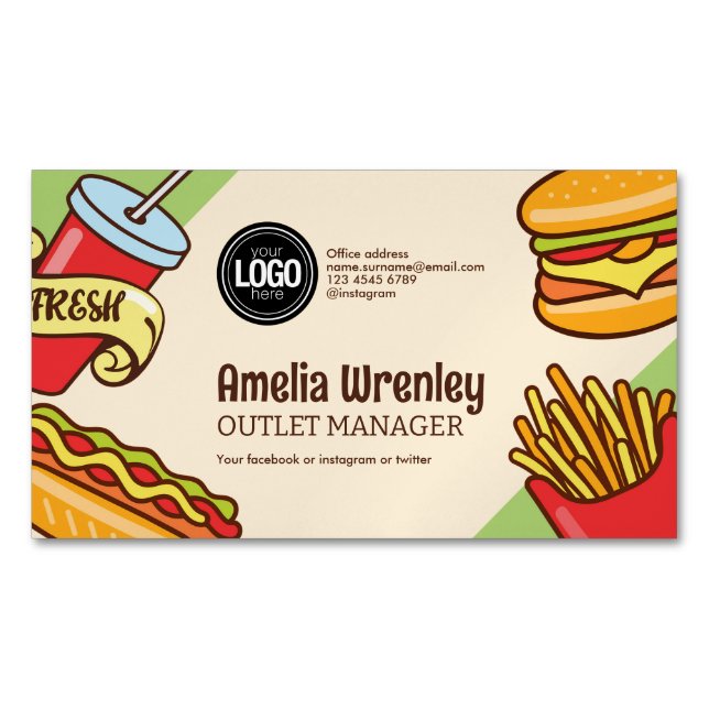 Personalize Business Logo | Hamburger Hotdog Theme Card Magnet (Front)